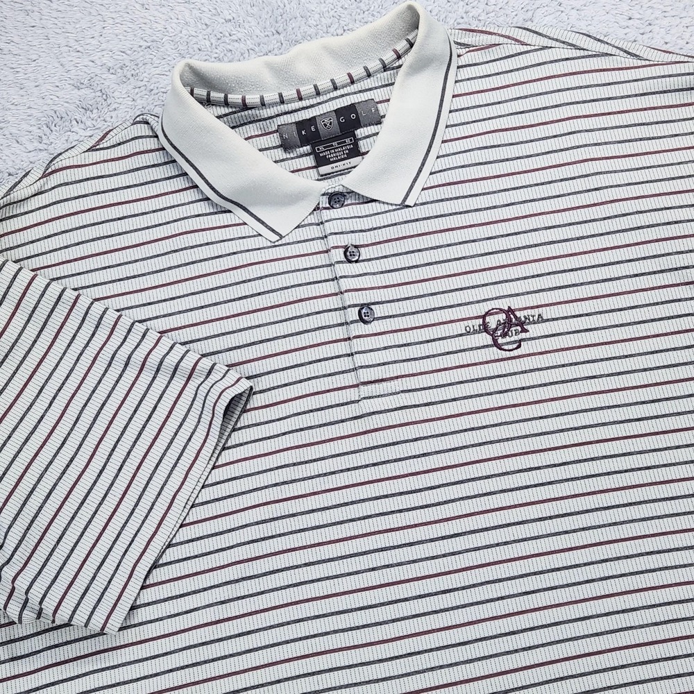 Nike Golf Dri-FIT Polo Shirt Mens XL White Striped Olde Atlanta Club Logo